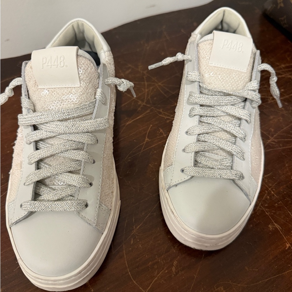 P448 Women's White and Silver Low-Top John Sneakers. Made in Italy